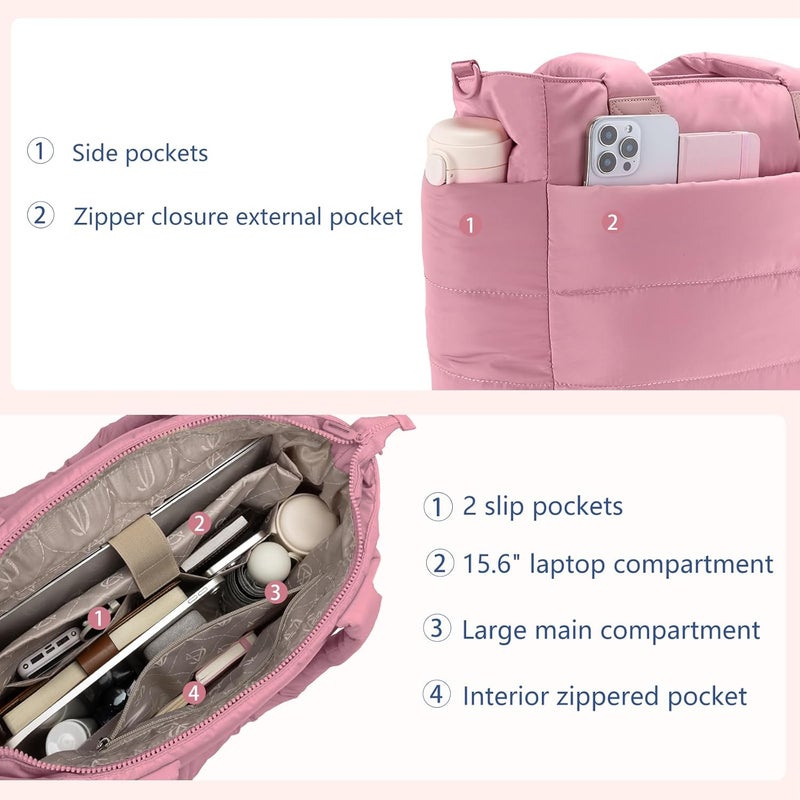 GASSDA Tote Bag for Women Puffer Tote Bag Large Nurse Bags Shoulder Handbag with Zipper for Work Travel - Image 4